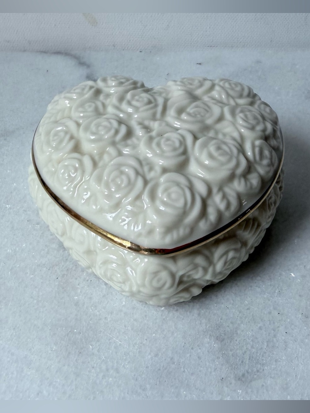 Lenox Cream Heart-Shaped Porcelain Trinket Box with Gold Trim